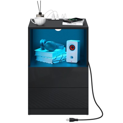 Hommpa Modern Open Shelf  Bedside Table LED Nightstand with Charging Station