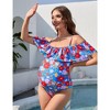 Maternity One Piece Swimsuit For Women Off Shoulder Print Pregnacy Sexy Bathing Suits - 4 of 4