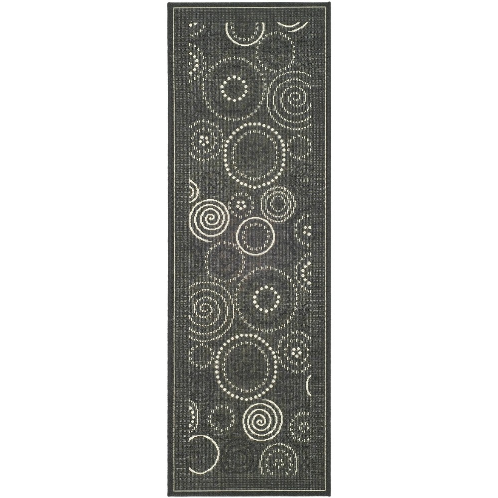 2'4in x 12' Runner Cannes Outdoor Rug Black/Sand - Safavieh