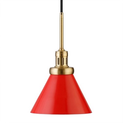 Poppy Red and Brass 8.5" Industrial Pendant Light