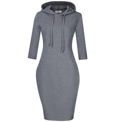 Women Long Sleeve Hooded Sweatshirt Midi Dress