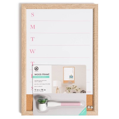 U Brands 11"x16" Dry Erase Wood Frame Weekly Planner with Cork Strip and Marker