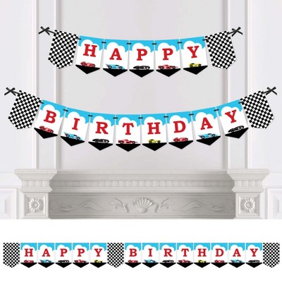 Big Dot of Happiness Let's Go Racing - Racecar - Birthday Party Bunting Banner - Race Car Birthday Party Decorations - Happy Birthday