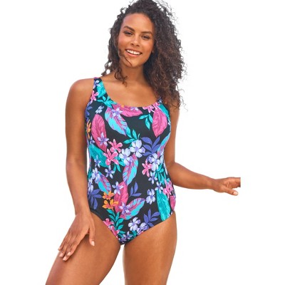 Swim 365 Women's Plus Size One-Piece Tank Swimsuit With Adjustable Straps