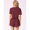 INSPIRE CHIC Women's Short Sleeve Ribbed Knit Side Slits Shorts Pajama Sets 2 Pcs - 4 of 4