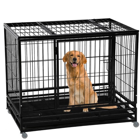 Fdw 42 Inch Dog Crate Heavy Duty Dog Kennel Indoor Outdoor Metal Dog Cage With Removable Pan And Lockable Wheels Pet Playpen For Training Black Target