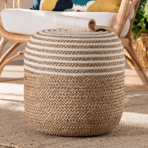 bali & pari Nequiel Seagrass and Woven Rope Ottoman Footstool White/Natural Brown: Cotton Upholstery, No Assembly Required - 1 of 4