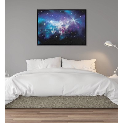 Sylvie Black Framed Space Galaxy Landscape Metallic Canvas Art 28x38
