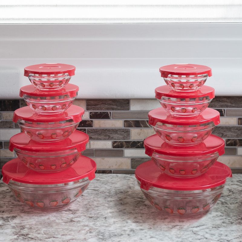 Classic Cuisine 20-Piece Strawberry Design Glass Bowls with Lids Set, 4 of 7