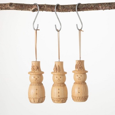 4.5"H Sullivans Scandinavian Snowman Ornament - Set of 3  Brown Christmas Ornaments