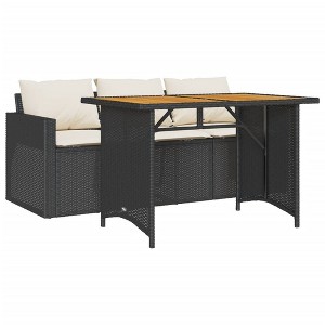vidaXL Patio Dining Set with Cushions - 2 Piece Black Poly Rattan Garden Furniture with Acacia Wood Tabletop - 1 of 4