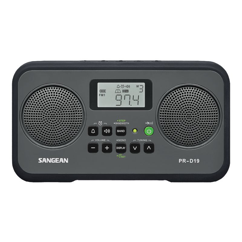 Sangean® AM/FM Stereo Digital Tuning Portable Radio, PR-D19, Gray with Black Protective Bumper, 1 of 7