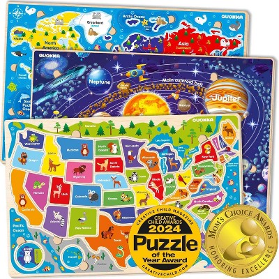 QUOKKA Maps Jigaw Puzzles for Kids 3 4 5 Years Old - Wooden | Magnetic