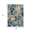 Teal Blue Beige And Ivory Geometric Washable Indoor Outdoor Area Rug - 3 of 4