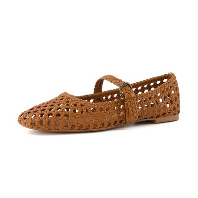 CUSHIONAIRE Weston Women’s Hand Woven Dressy Ballet Flats – Faux Leather Mary Jane with Adjustable Strap & Memory Foam