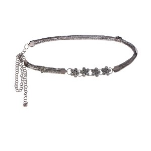 Anna-Kaci Women's Mesh Waist Chain with Crystal Floral Centerpiece Adjustable Belly Jewelry - Silver - 1 of 4