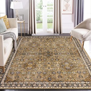 8x10 Washable Area Rug ¨C Vintage Non-Slip Large Rug for Living Room, Distressed Yellow Carpet with Stain Resistance for Bedroom & Dining Room Decor - 1 of 4