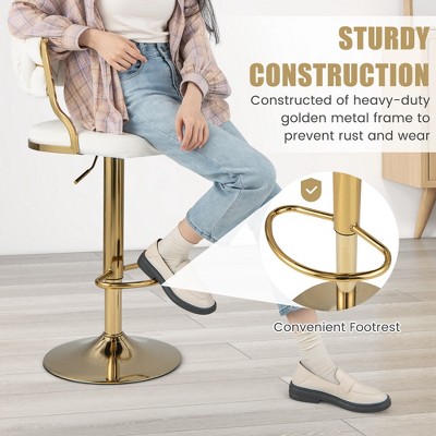Beige Velvet Adjustable Swivel Bar Stools with Gold Metal Base, Set of 2