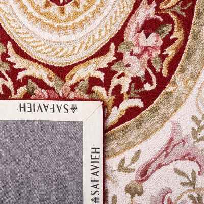 Elegant Ivory & Burgundy Hand-Knotted Wool Round Rug