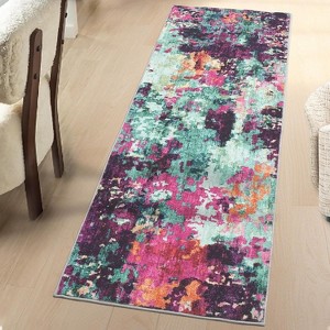 10'x13' Washable Modern Abstract Rug, Thin Foldable, Non-Slip, Non-Shedding, Easy Care for Living Room, Bedroom, Kitchen, Dining, Blue/Yellow - 1 of 4