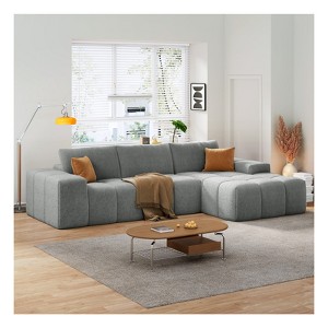 Racxily L-Shape Modular Sofa, Deep Seat with 3 Cushions & Soft Fabric for Living Room, No Assembly - 1 of 4