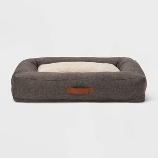 Rectangular Bolster Faux Linen Dog Bed - L - Boots & Barkley™