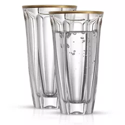 JoyJolt Windsor Crystal Highball Glasses - Set of 2 Tall Elegant Drinking Glassware with Gold Rim - 8.7 oz