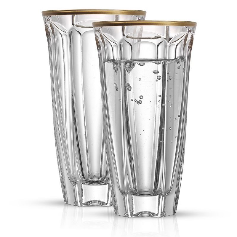 JoyJolt Windsor Crystal Highball Glasses - Set of 2 Tall Elegant Drinking Glassware with Gold Rim - 8.7 oz, 1 of 8