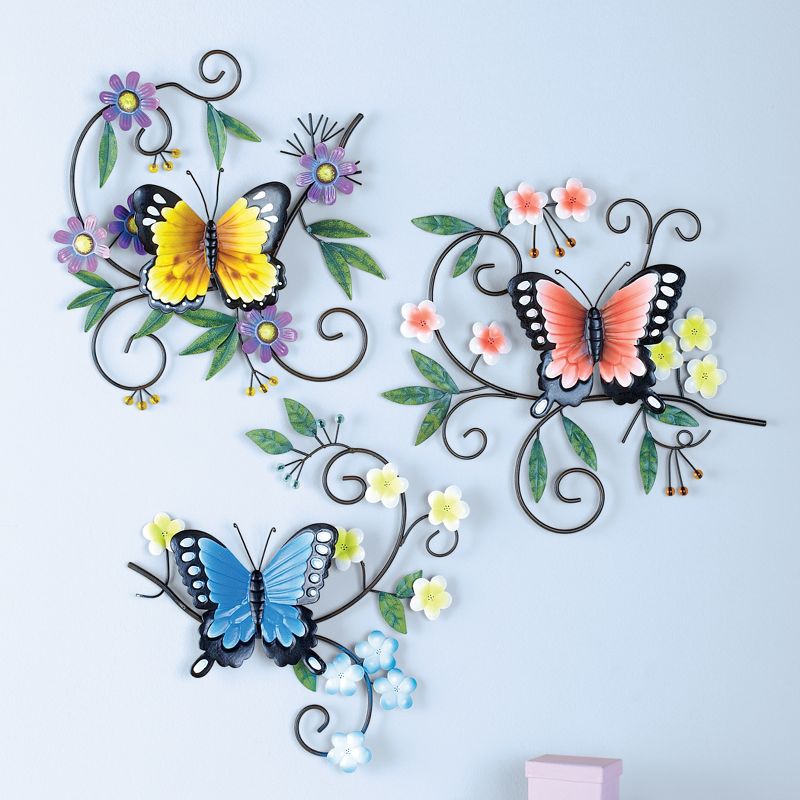 Collections Etc Trio of Butterflies Greenery Wall Art 11" x 1.5" x 10.25", 2 of 3
