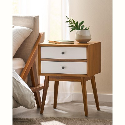 GDFStudio Solis Mid-Century Modern Acacia Wood Nightstand with 2 Drawers