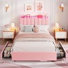 GAOMON Bed Frame with Storage Headboard, Kids Bed Frame with 2 Drawers, Boucle Upholstered Platform Bed for Girls - 3 of 4