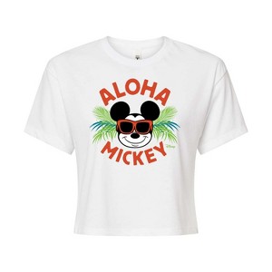 Women's - Disney - Aloha Mickey Cropped Graphic T-Shirt - 1 of 4