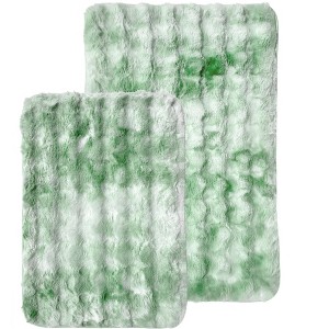 Home Mart Goods Green 2 Piece Striped Textured Ultra Soft Faux Fake Fur Rabbit Non-Slip Absorbent Bathroom Bath Mat Set - 1 of 1
