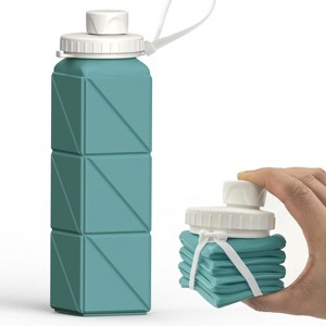 Link Collapsible 20oz Water Bottle Silicone Lightweight Foldable Portable Water Bottle Reusable Leakproof for Travel Camping Hiking Cycling & More - 1 of 4
