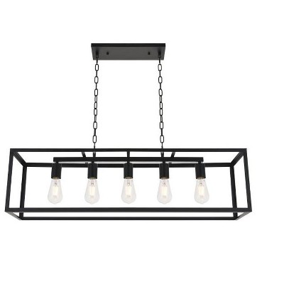 Modern Black Metal 5-Light Rectangular Island Pendant