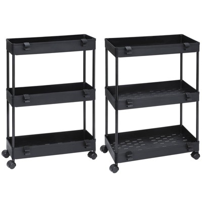 Haitral 2pk 3 Tier Slim Storage Cart Bathroom Storage Organizer Rolling Utility Cart