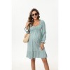 A heart-shaped collar long sleeved printed short maternity dress with leopard green print (print) Leopard green print_S - 2 of 4