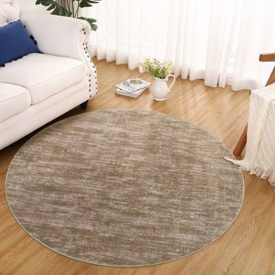 Modern Solid Area Rug Washable Rug Stain Resistant Non-Slip Rug for Living Room Bedroom, 4'x4'/Round Brown
