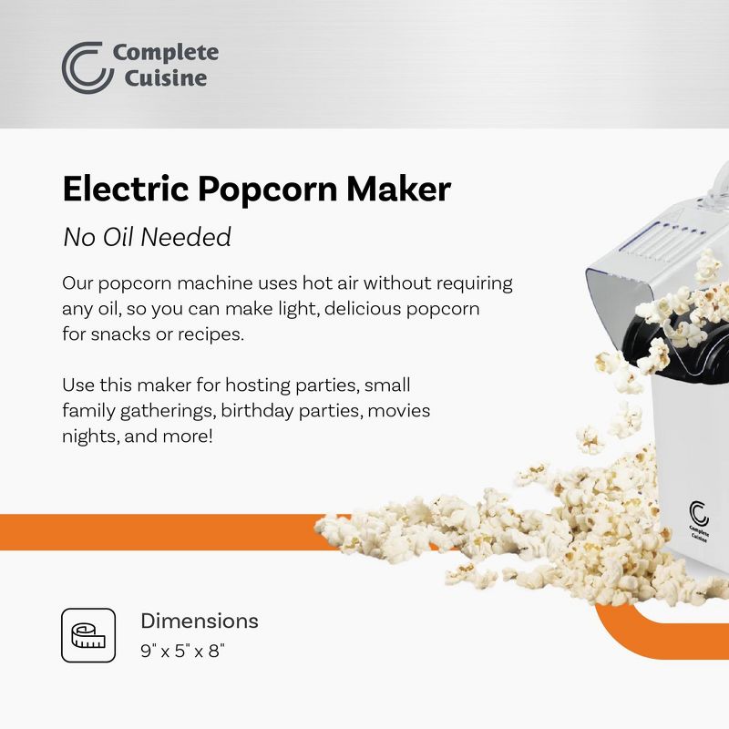 Complete Cuisine CC-PM1100 Hot-Air Countertop Popcorn Maker, White, 2 of 6
