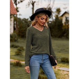 Womens Long Sleeve Tunic Tops Casual V Neck Lightweight Shirts Loose Sweatshirts - 1 of 4