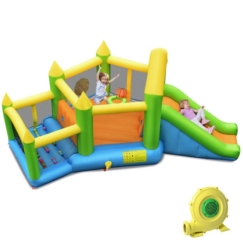 Costway Inflatable Slide Bouncer Ball Pit Basketball Dart Game W/ 735W Blower, 1 of 11
