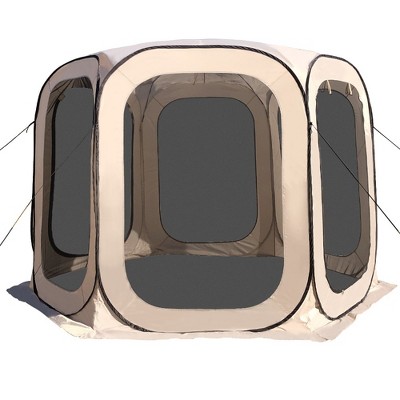 Costway Inflatable Camping Tent 2-6 People Cotton Glamping Tent For ...
