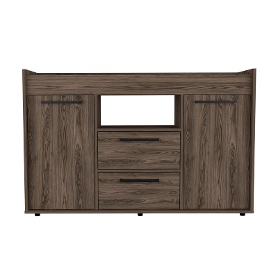 MicBex Farmhouse Sideboard 2 Drawers & 2 Doors Buffet Cabinet with Internal Shelves for Kitchen,Living Room,Walnut