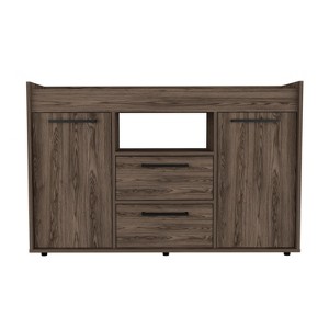 MicBex Farmhouse Sideboard 2 Drawers & 2 Doors Buffet Cabinet with Internal Shelves for Kitchen,Living Room,Walnut - 1 of 4