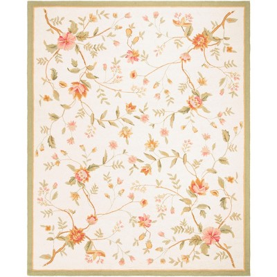 Ivory Floral Hand-Knotted Wool Rectangular Rug 7'9" x 9'9"