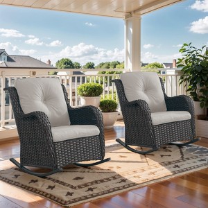 POCASSY Outdoor Rocking Chairs Set of 2, Wicker Patio Furniture Rocking Patio Chairs with Cushion for Porch - 1 of 4
