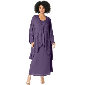 Roaman's Women's Plus Size Beaded Dress And Gown Set - 1 of 4