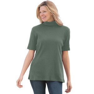 Woman Within Plus Size Ribbed Short Sleeve Turtleneck - 1 of 4