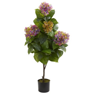 45" x 17" Artificial Hydrangea Plant in Pot Purple - Nearly Natural