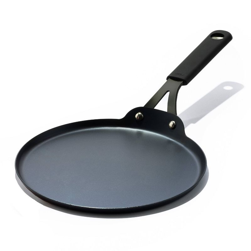 OXO 10&#34; Ceramic Steel Crepe Pan with Silicone Sleeve Black, 1 of 6